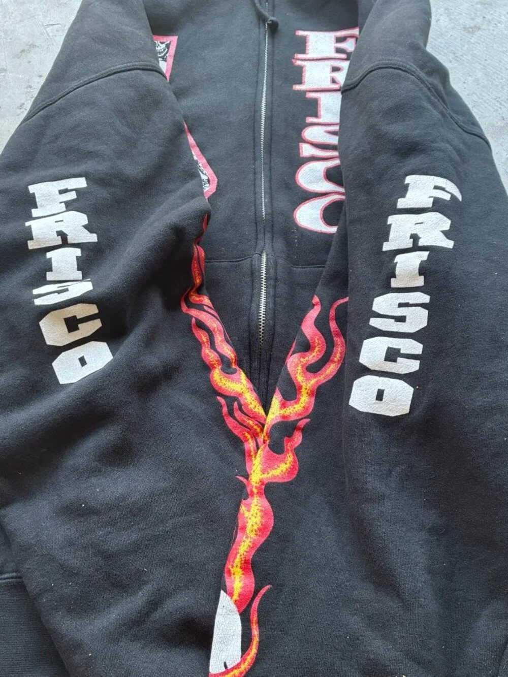 Y2K Grail Frisco Choppers Skull Hood Flame Sleeve Full Zip Hoodie